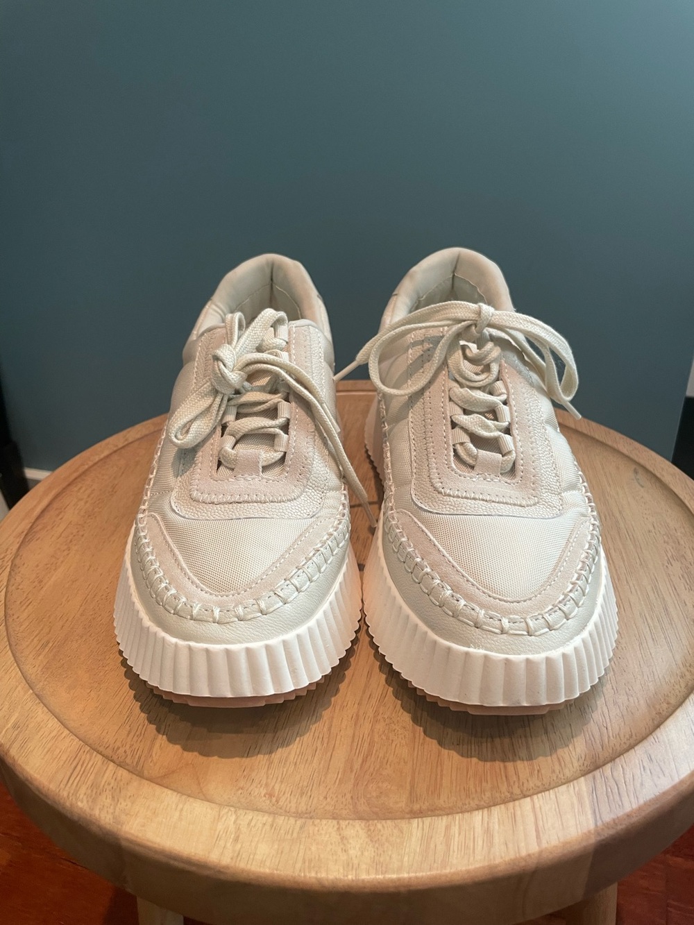 Platform Lace-Up Sneakers in Ivory
